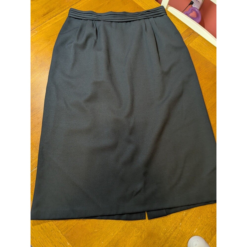 Vintage Casablanca II Black Pleated Waist Midi Skirt Pockets Made in USA 32/18W